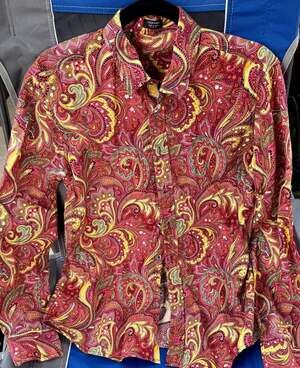 COOFANDY Paisley Long Sleeve Button-Up Shirt Size S Red Multi